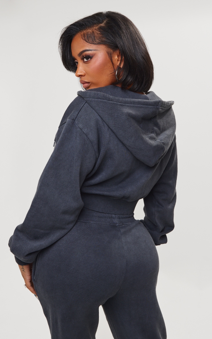 PRETTYLITTLETHING Shape Washed Charcoal Cargo Cropped Hoodie image 2
