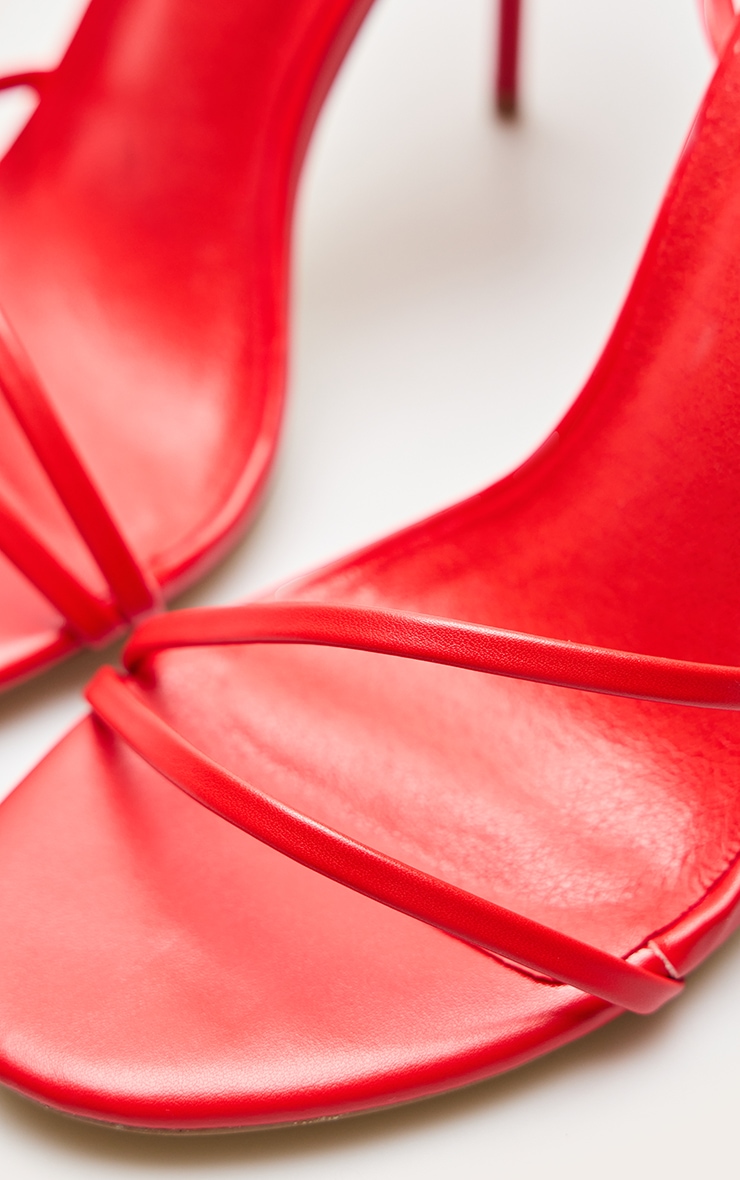 Red Pu Round Toe Asymmetric High Stiletto Heeled Sandals image 5
