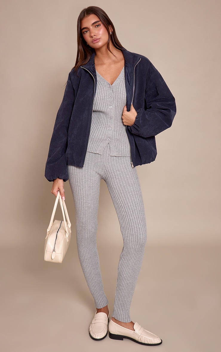 Grey Ribbed Knitted Legging image 1