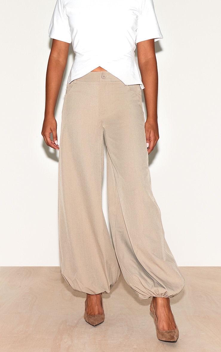 Taupe Woven Puffball Cuffed Pants image 2