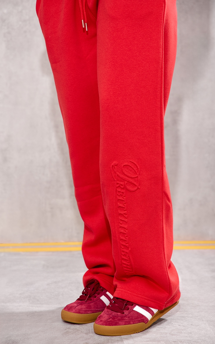PRETTYLITTLETHING Red Embossed Graphic Straight Leg Sweatpants image 4
