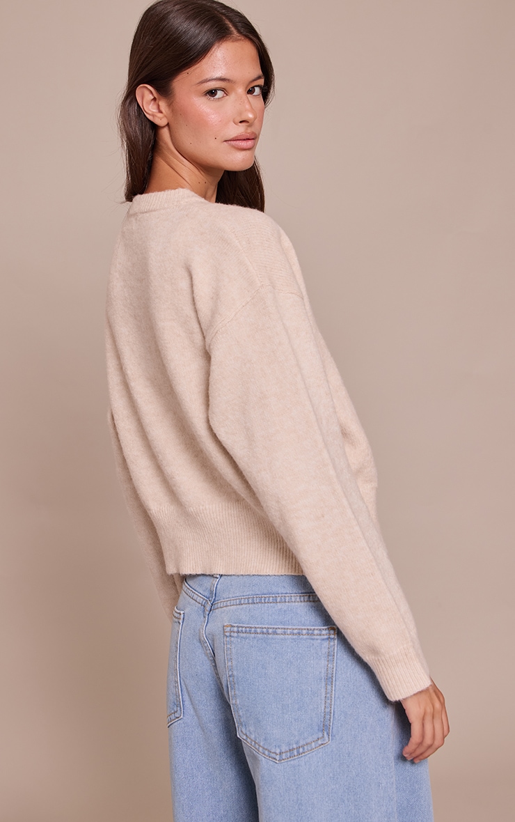 Oatmeal Crew Neck Knit Cardigan image 2