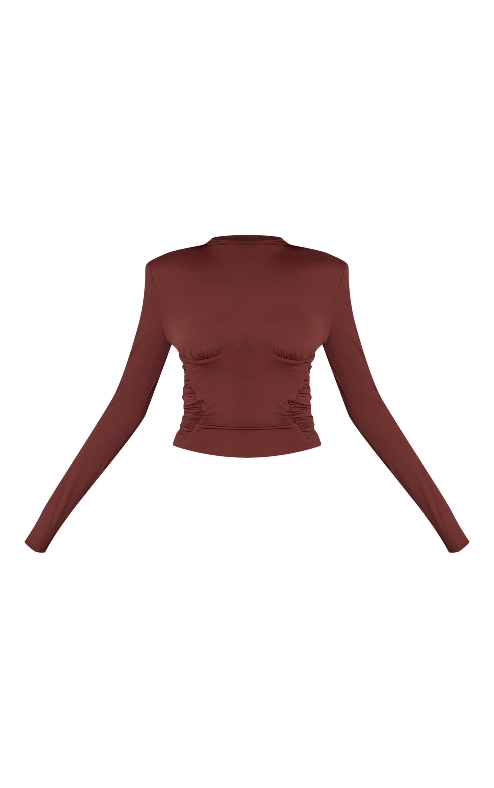 Top long moulant doux chocolat froncé à épaulettes image 5