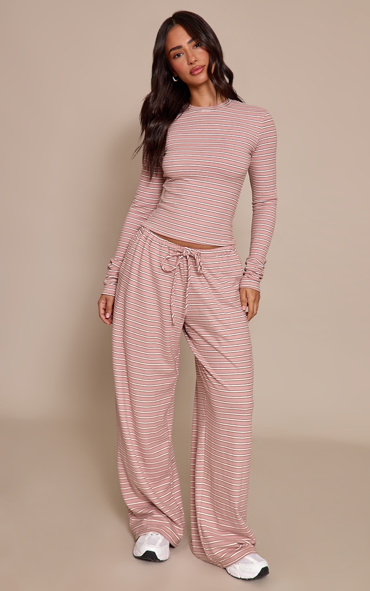 Petite Pink Striped Soft Fleece Long Sleeve Top image 3