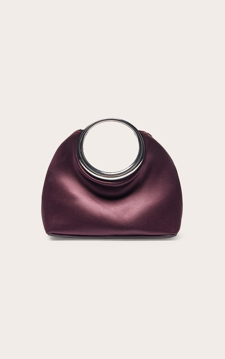 Plum Satin Grab Handle Clutch Bag image 4