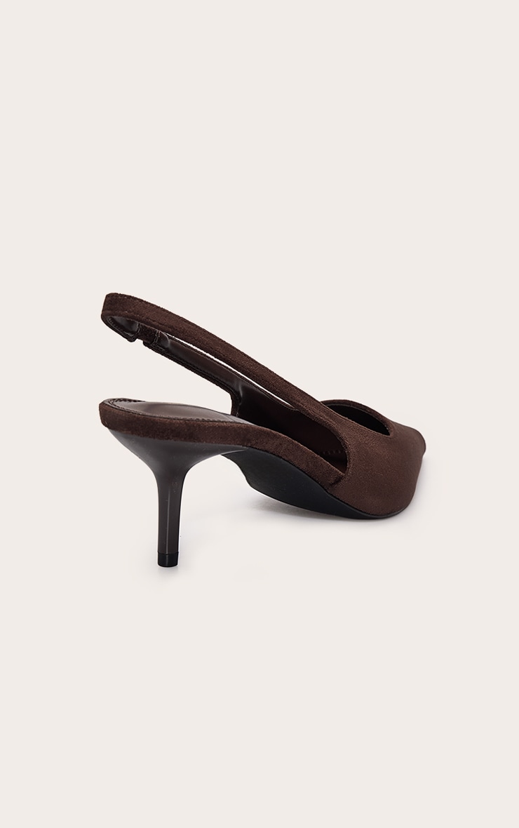 Chocolate Faux Suede Point Toe Heeled Sling Back image 4
