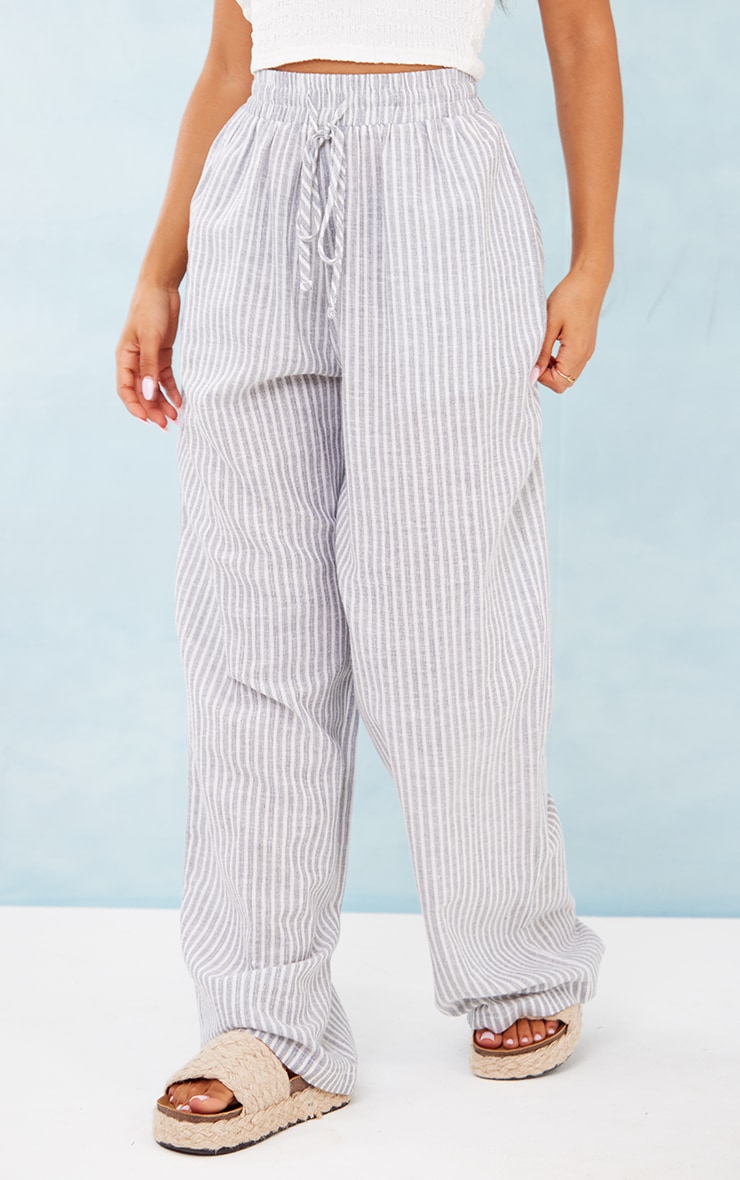 Petite Grey Cotton Pinstripe Pocket Trousers image 2