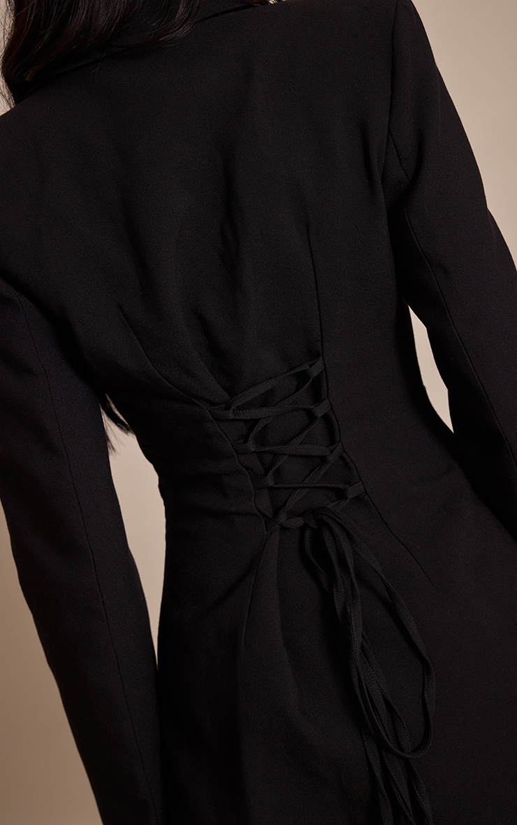 Black Satin Lapel A Line Blazer Dress image 4