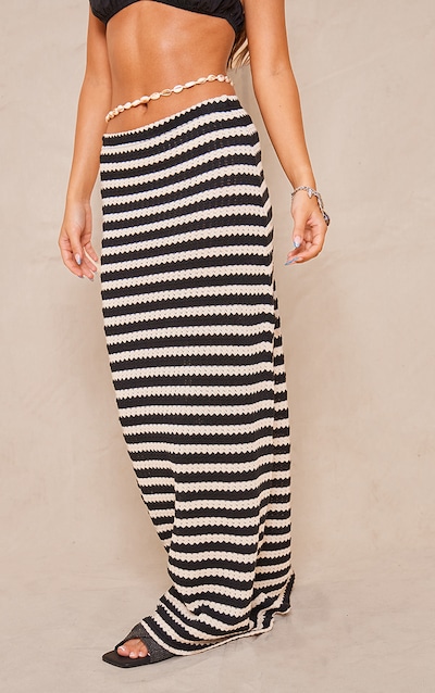 Black Striped Textured Jersey Maxi Skirt