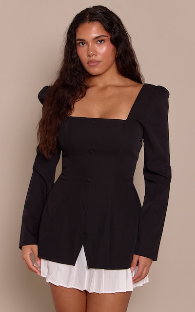 Shape Black Pleated Shoulder Pad Mini Dress