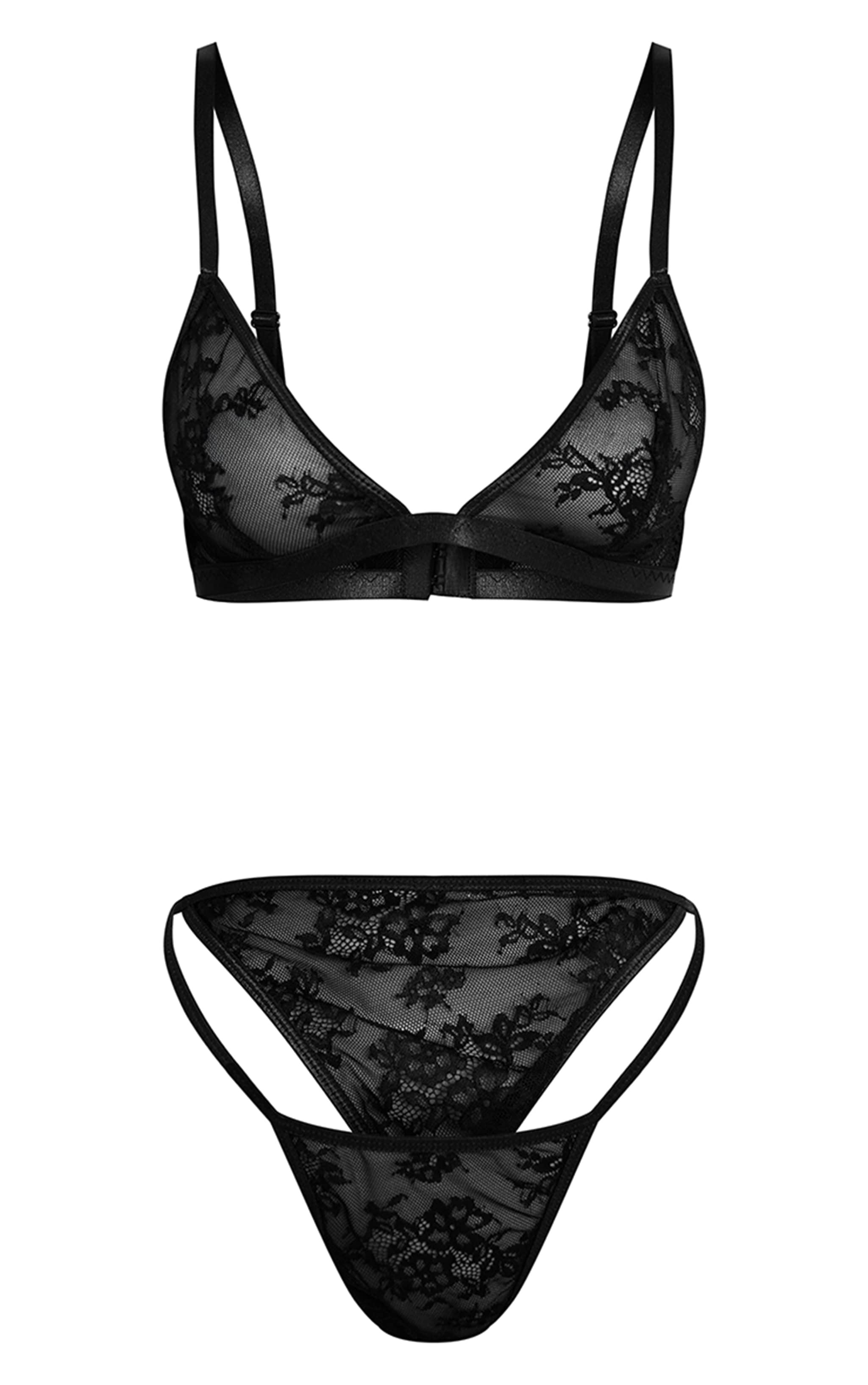 Black Lace Detail Triangle Bra Knicker Set Lingerie