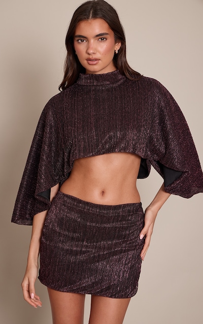 Plum Glitter Textured Cape Top