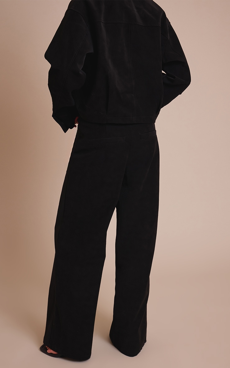 Black Washed Faux Leather Wide Leg Pants image 3