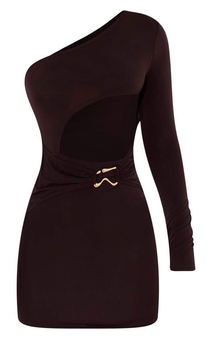 Chocolate One Shoulder Trim Cut Out Bodycon Dress PrettyLittleThing QA
