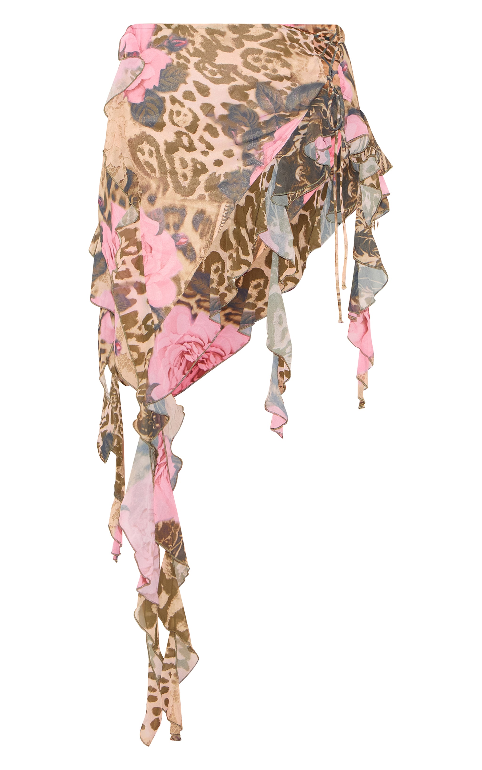 Plus Brown Leopard Print Chiffon Frill Detail Midi Skirt image 5