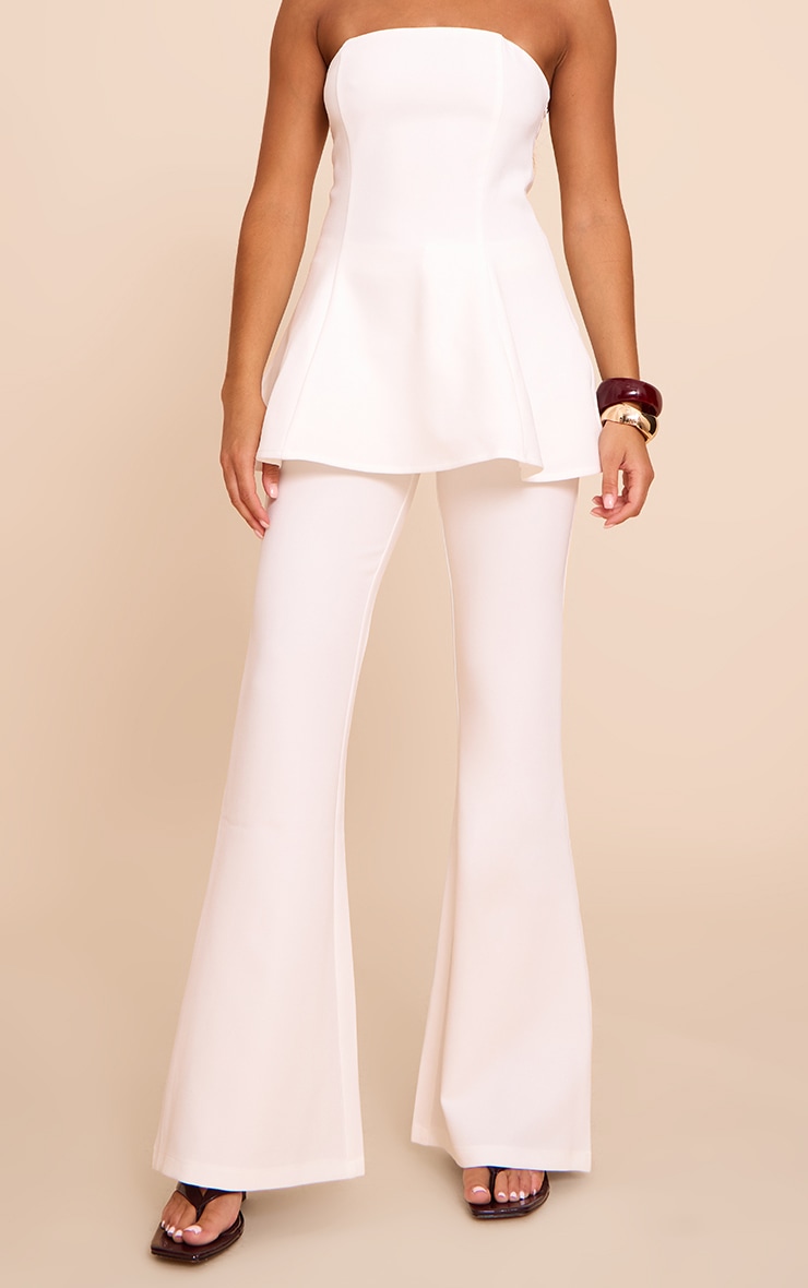 White Woven Tailored Straight Leg Pants image 2
