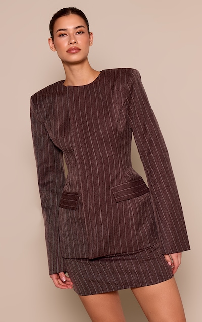 Brown Pinstripe Woven Structured Blazer