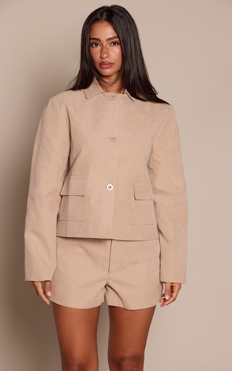 Petite Beige Peachskin Tailored Shorts  image 4