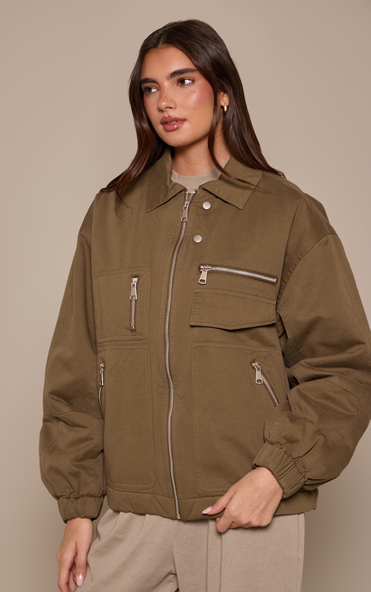 Khaki Twill Oversized Jacket image 1