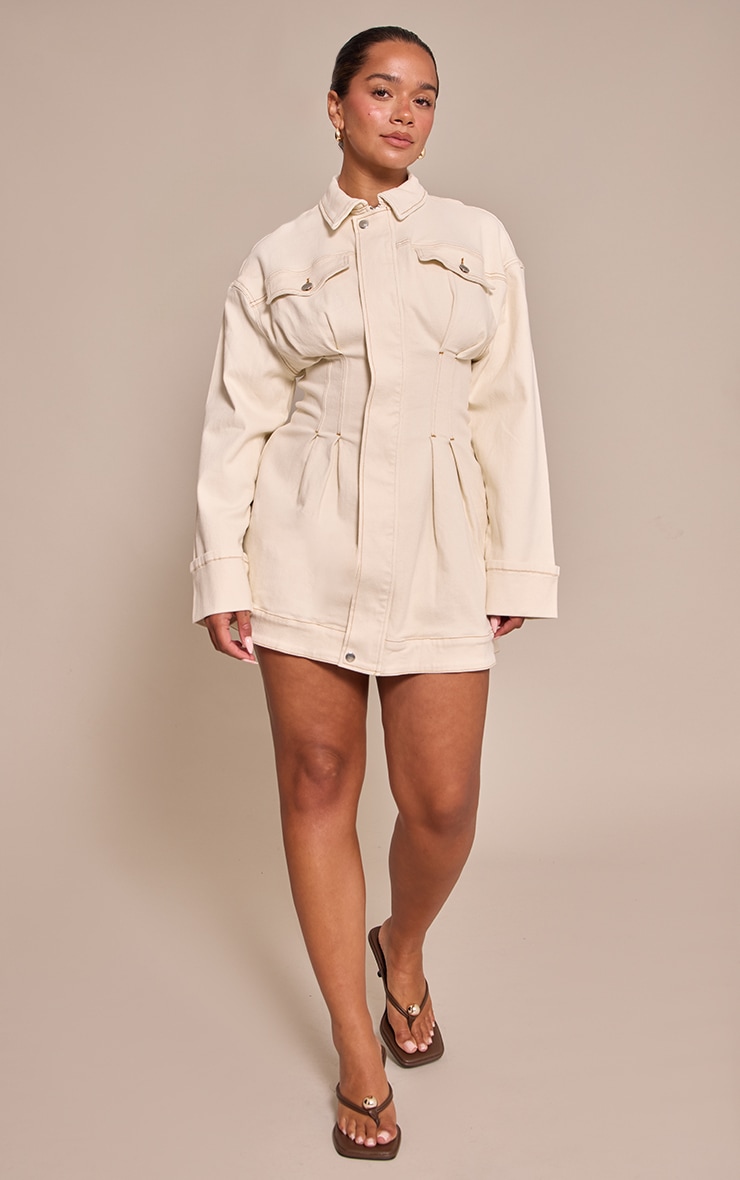 Shape Ecru Stretch Denim Cinched Waist Mini Dress image 3