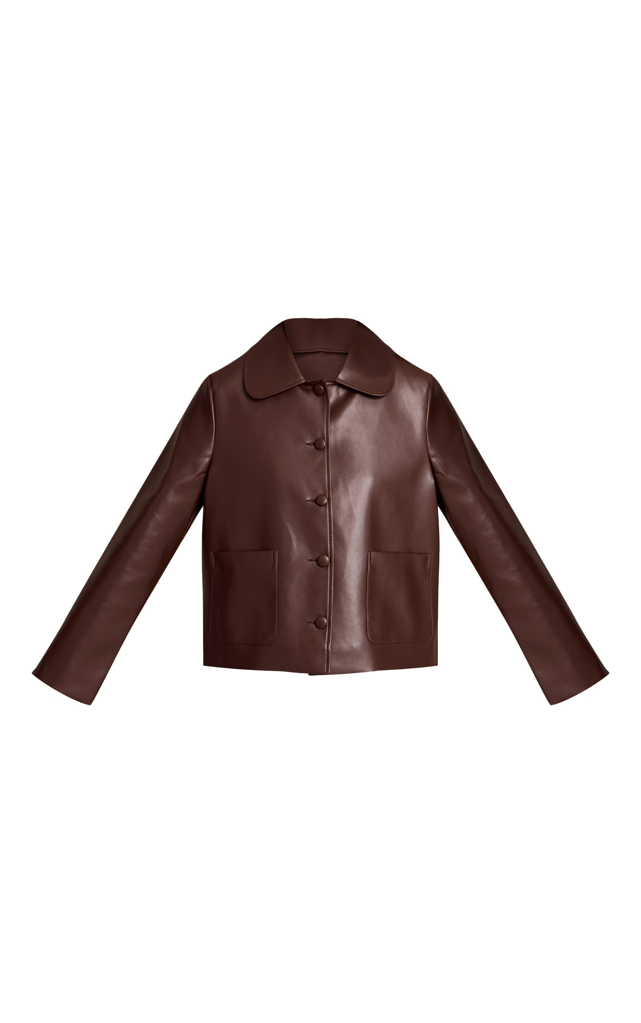 Chocolate PU Button Up Jacket image 5