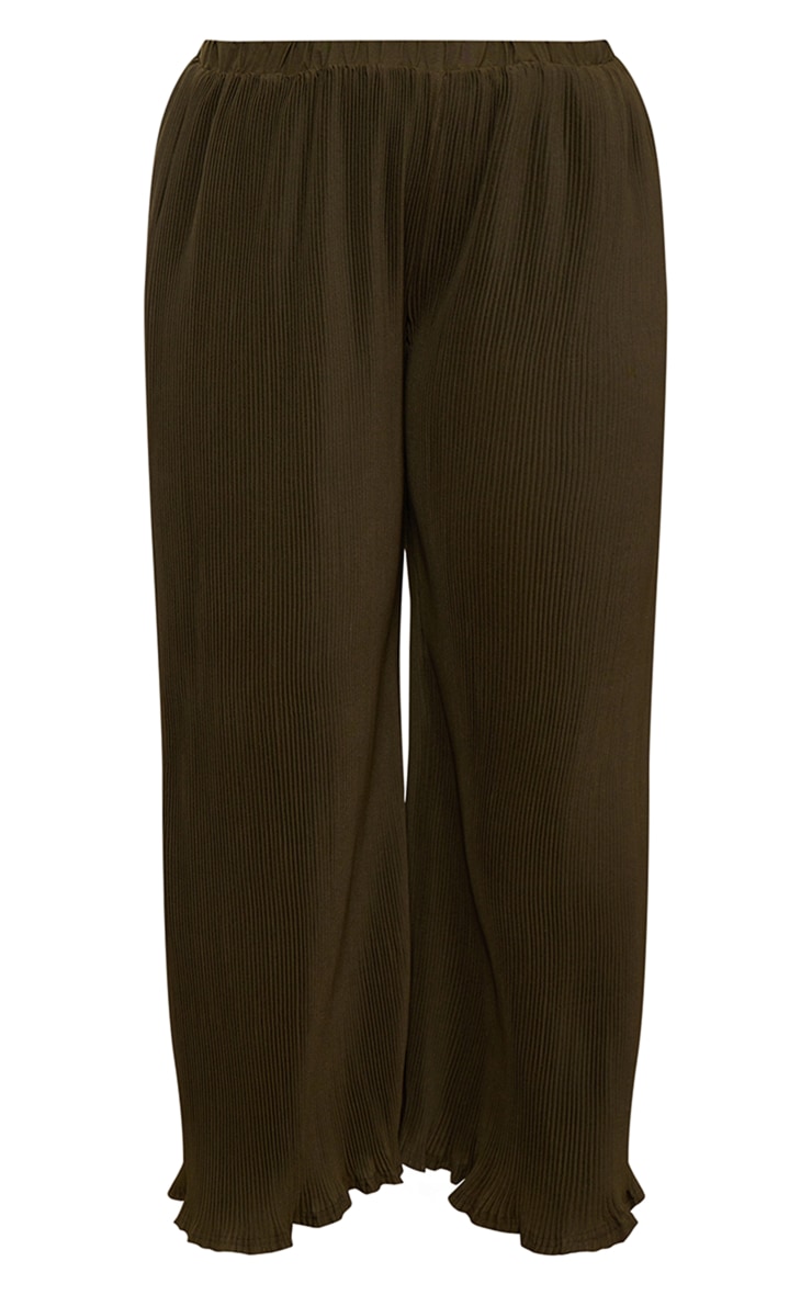 Plus Olive Chiffon Plisse Oversized Wide Leg Pants image 5