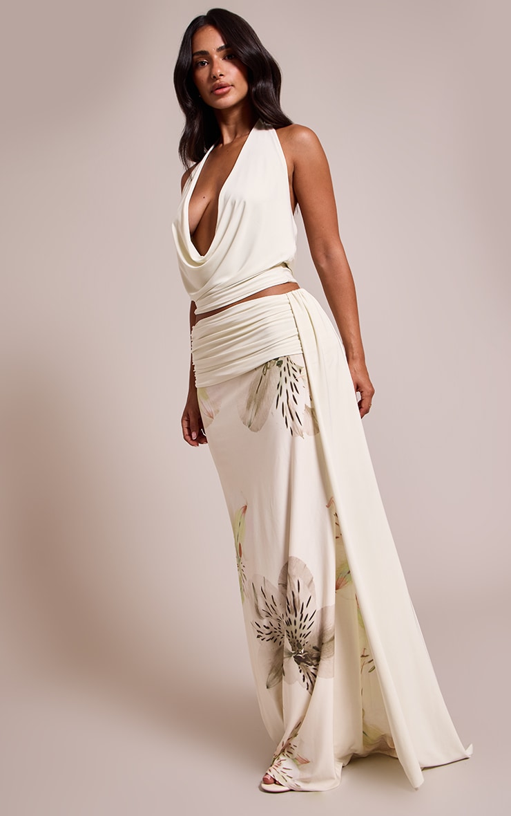 Petite Cream Slinky Cowl Neck Crop Top image 3