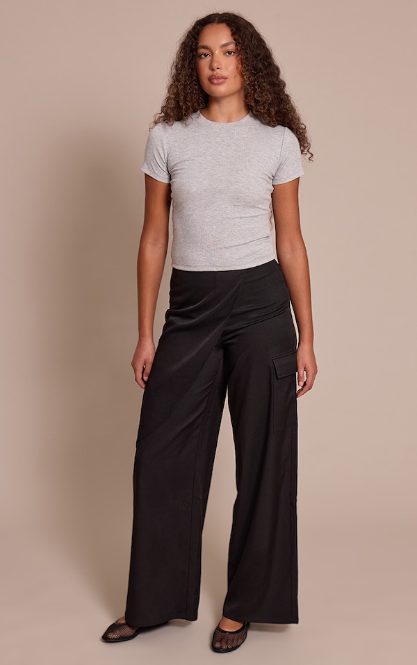 Tall Black Woven Wrap Detail Cargos 