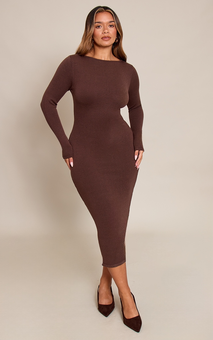 Shape Chocolate Knit Boat Neck Long Sleeve Maxi Dress image 1