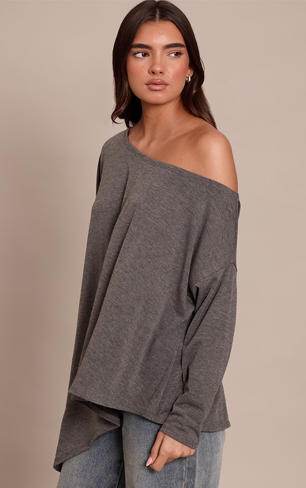 Charcoal Soft Jersey Oversized Slouchy Long Sleeve Top