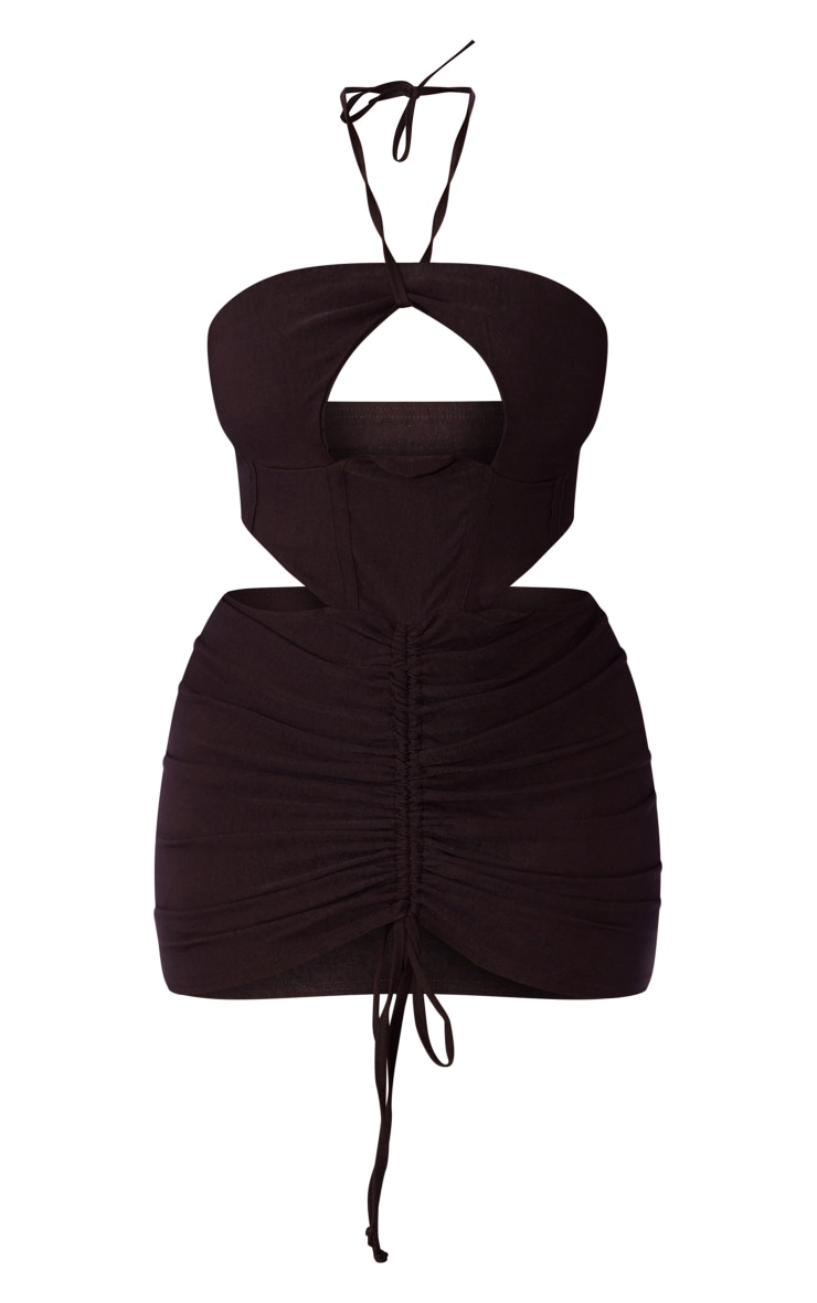 Shape Chocolate Brown Underbust Corset Ruched Bodycon Dress image 5