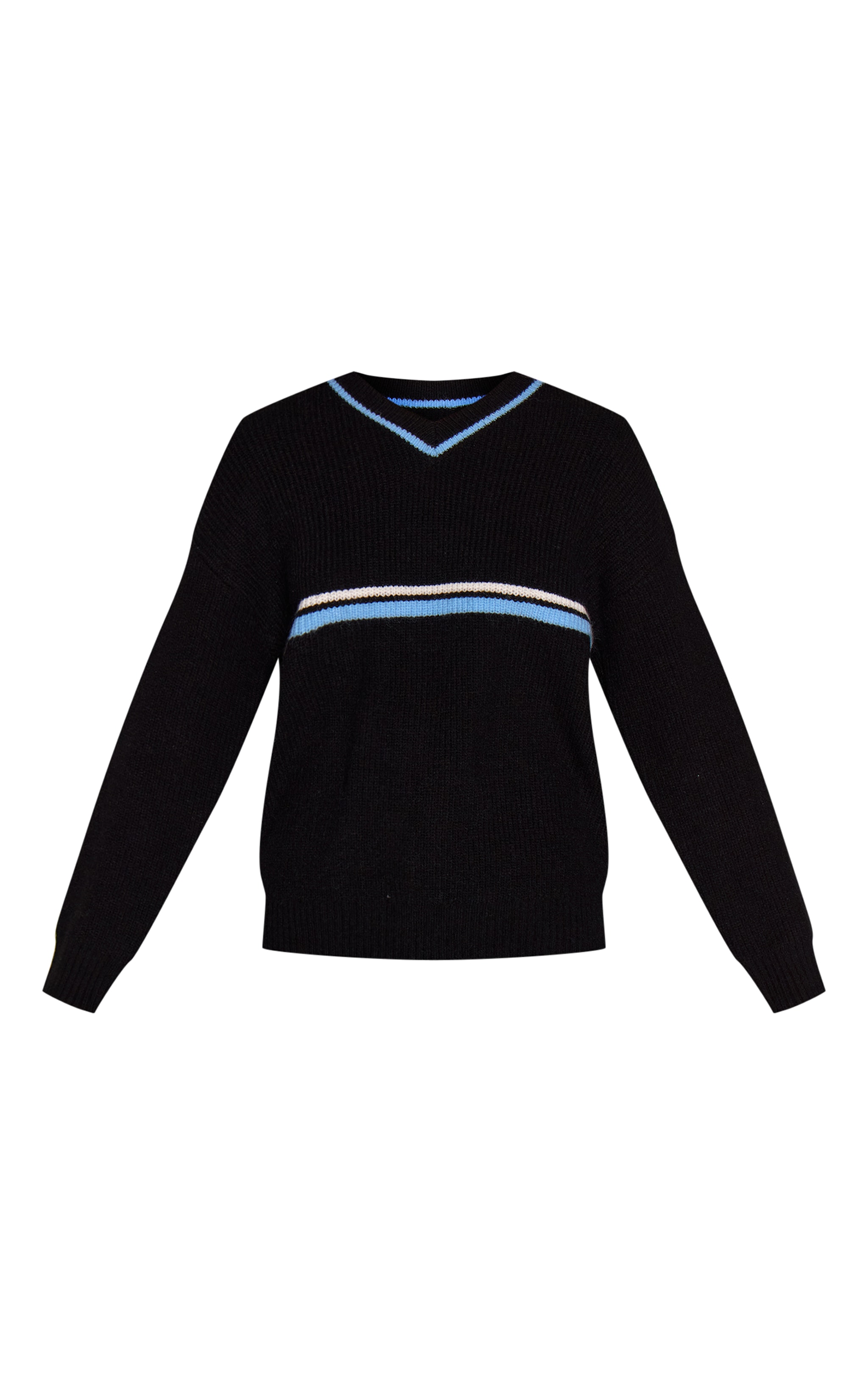Black V Neck Stripe Sporty Jumper image 5