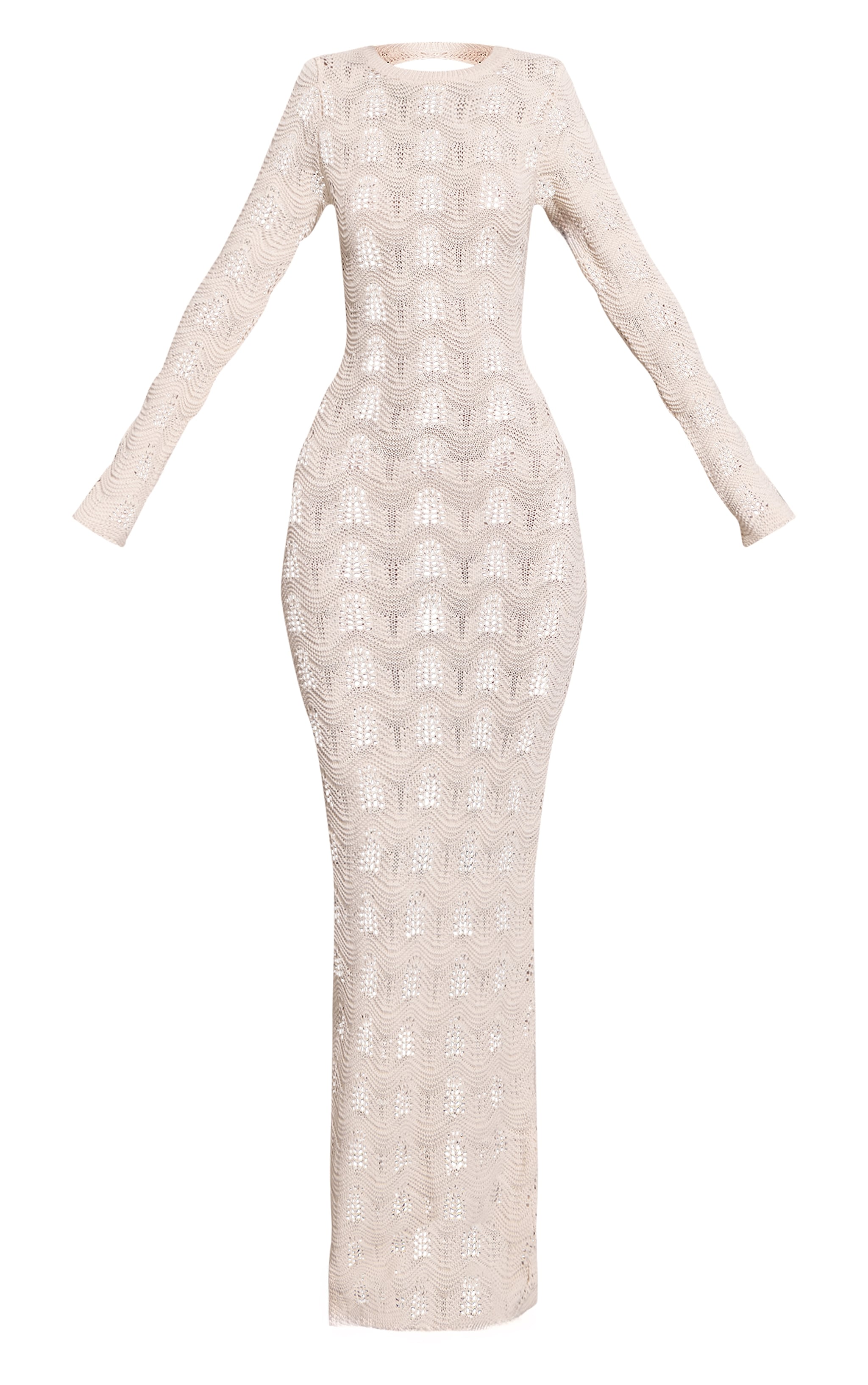 Cream Long Sleeve Backless Knitted Maxi Dress image 5
