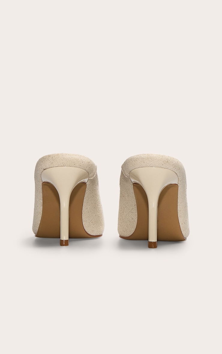 Natural Woven Point Toe Mid Stiletto Heeled Court Mules image 3