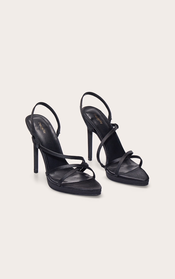 Sandales satinées noires à talon plateforme et brides fines image 3