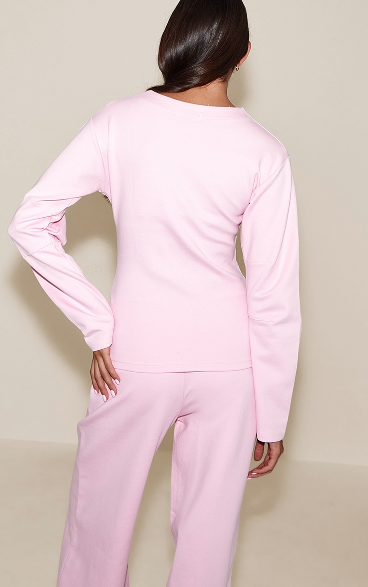 Sweatshirt rose en maille tricot interlock à taille resserrée image 2