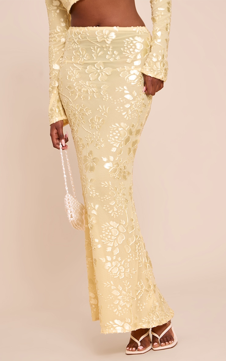 Butter Yellow Floral Sheer Maxi Skirt image 2