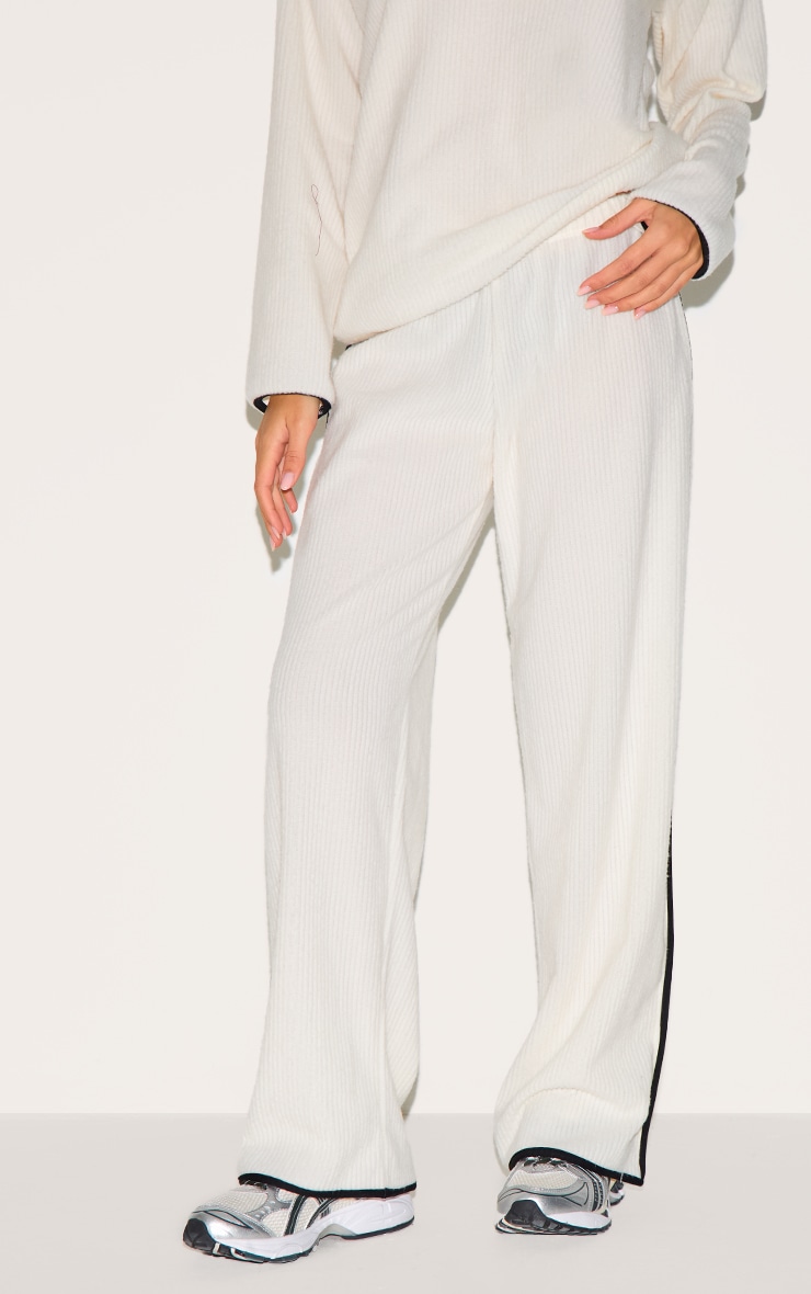 Cream Soft Rib Straight Leg Pants image 2