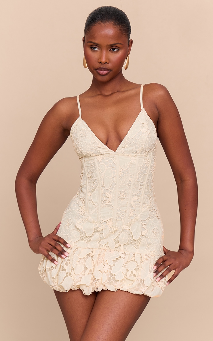 Butter Yellow Floral Cup Detail Extreme Puffball Hem Dress image 1