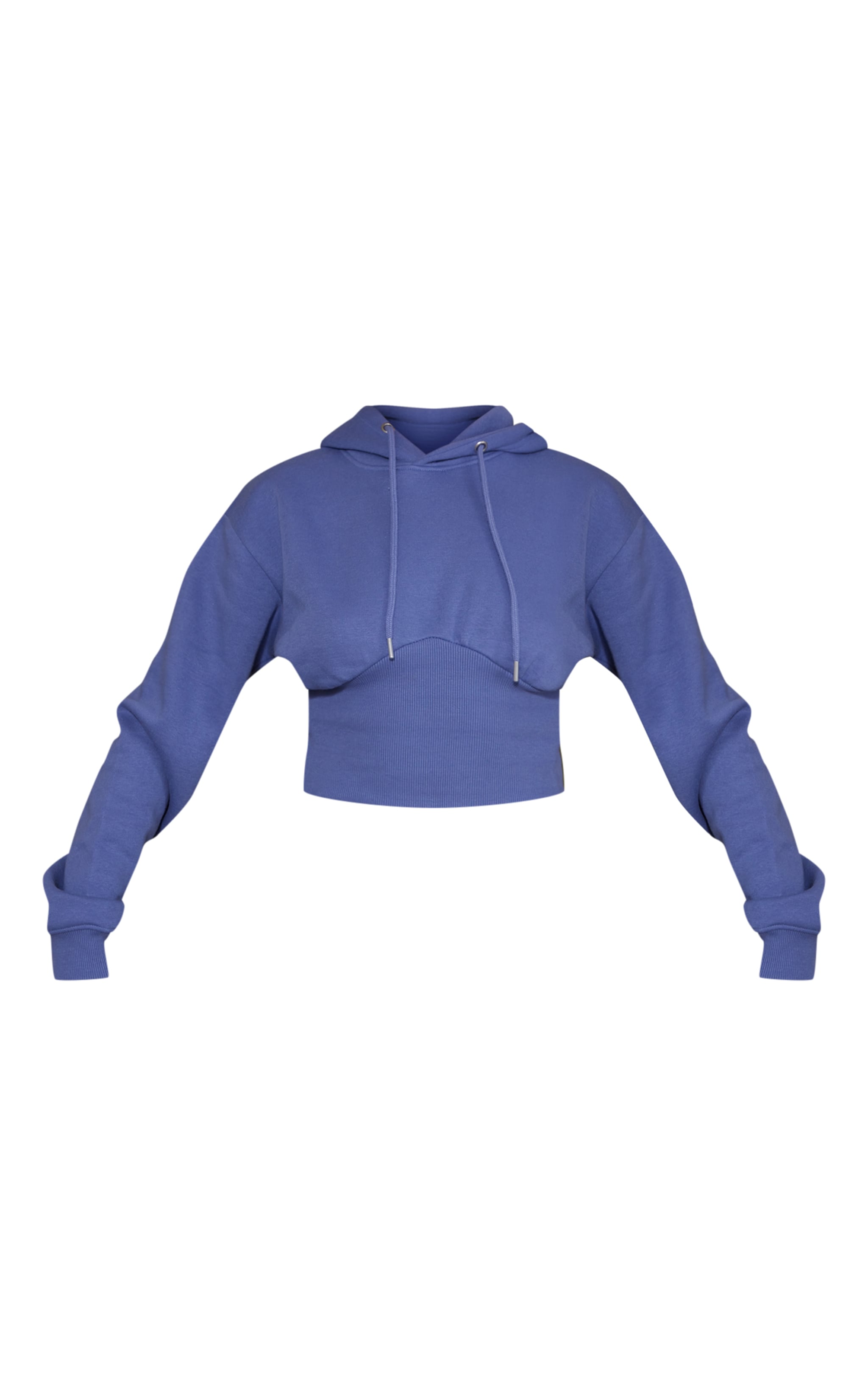 Hoodie court côtelé bleu acier à détail corset image 5