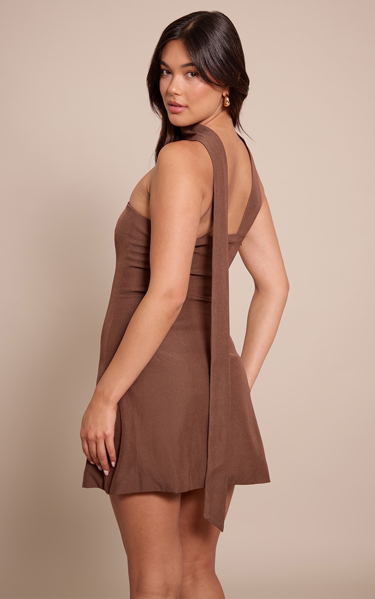 Chocolate Woven Scarf Detail Bandeau Shift Dress image 2