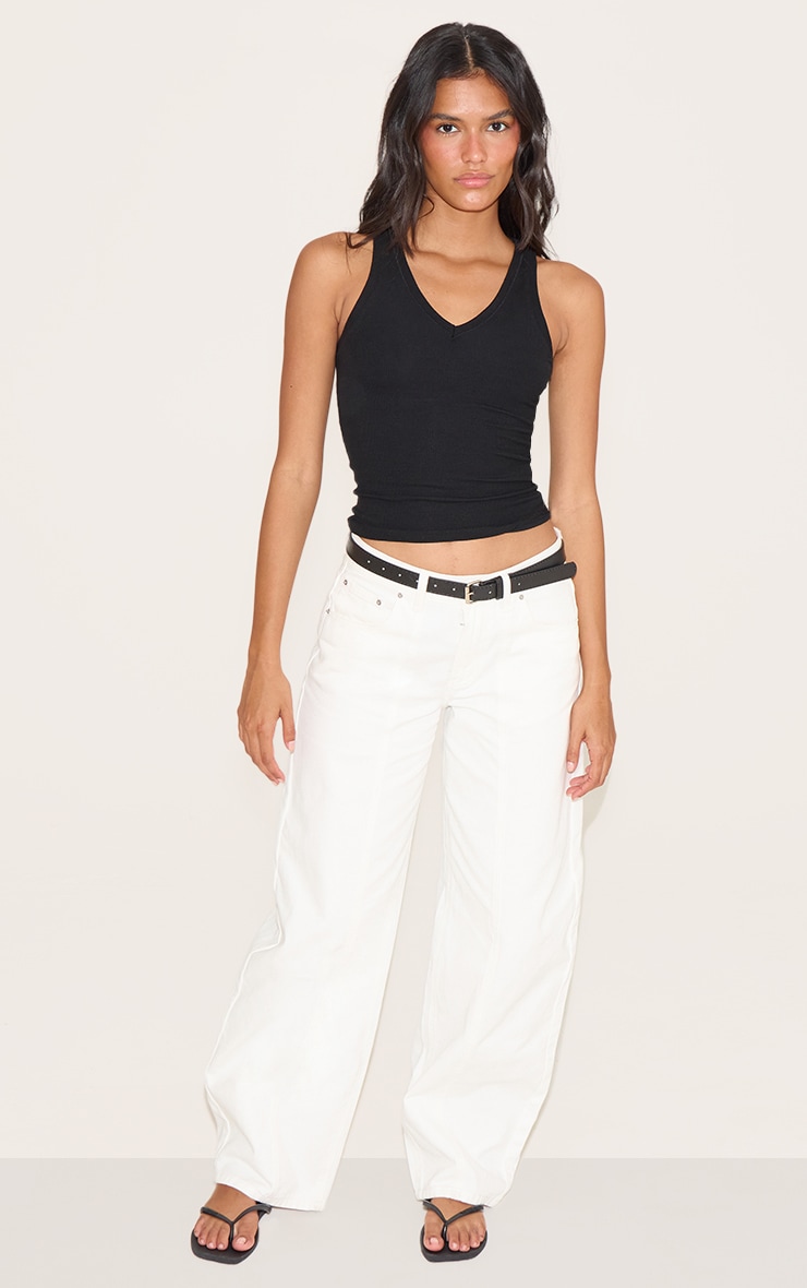 Black Soft Rib V Neck Vest Top image 3