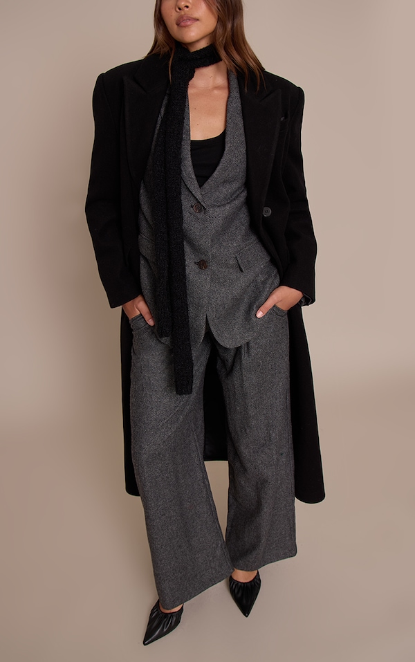 Pantalon de tailleur brossé gris anthracite à pieds de poule