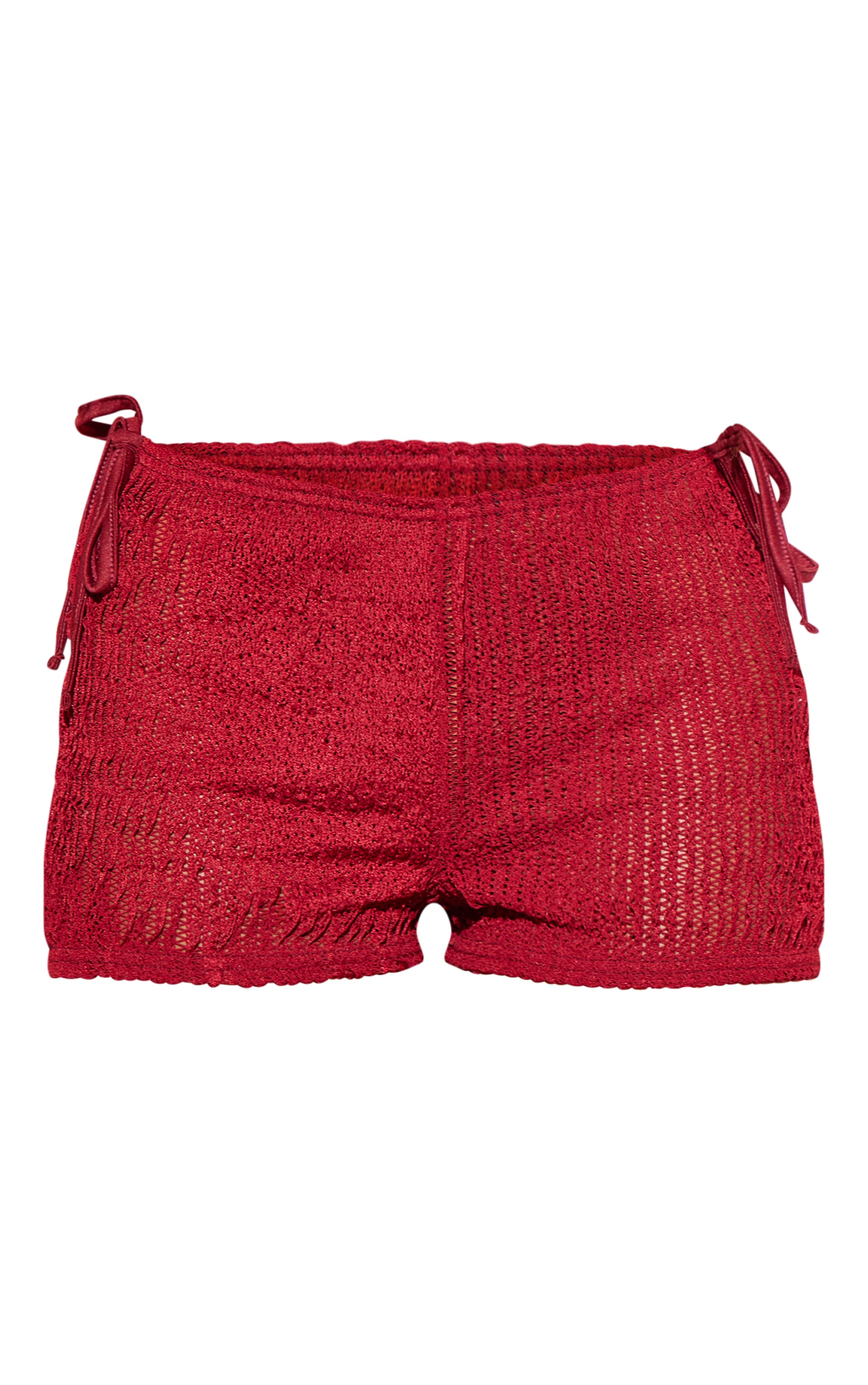 Red Textured Jersey Tie Side Mini Hot Pants image 6