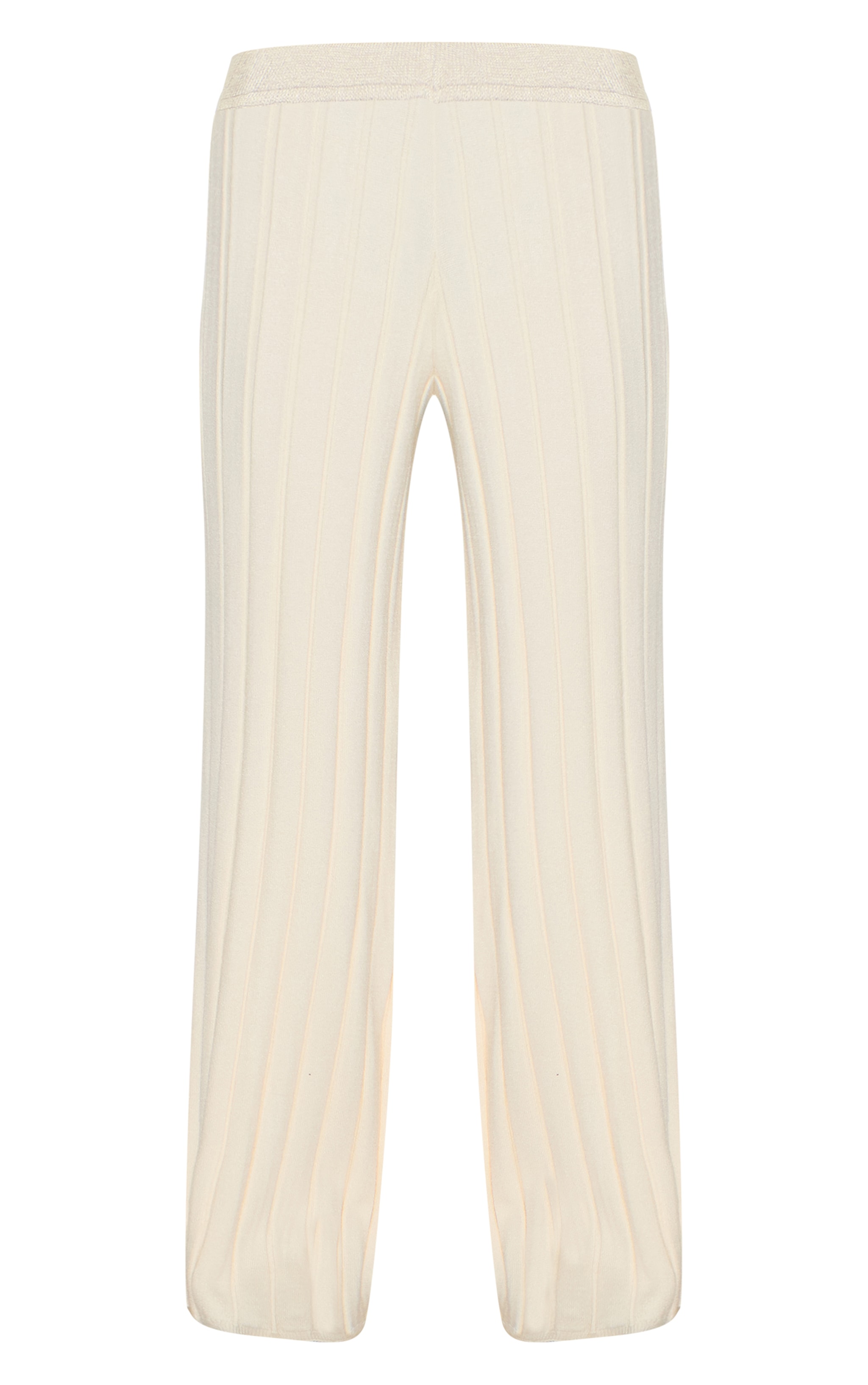 Pantalon large en maille tricot côtelée crème image 5