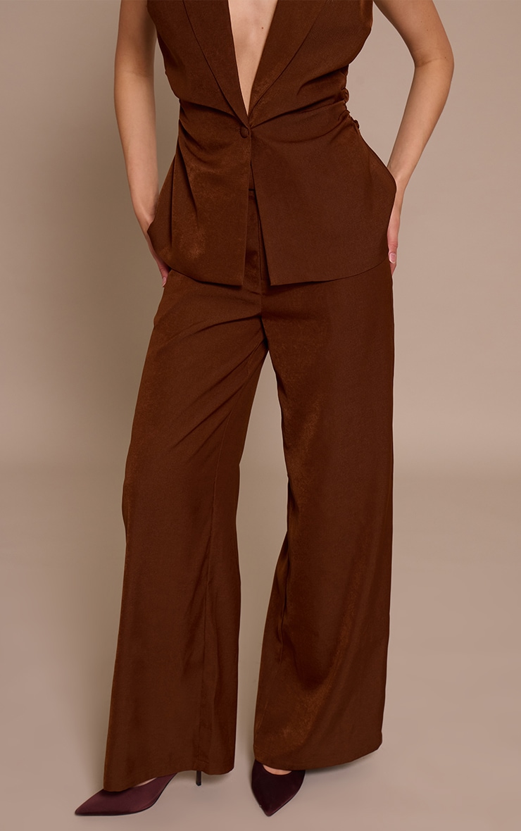 Pantalon large tailleur tissé chocolat image 2