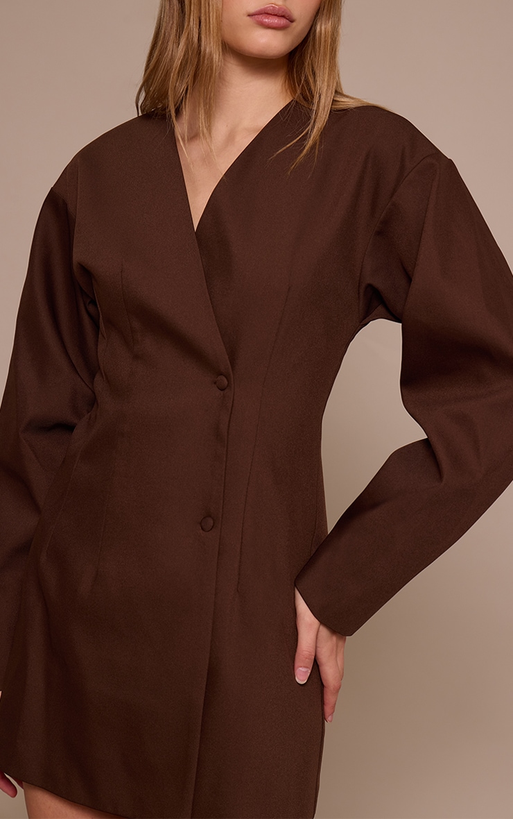 Deep Chocolate Woven Balloon Sleeve Blazer Dress image 4
