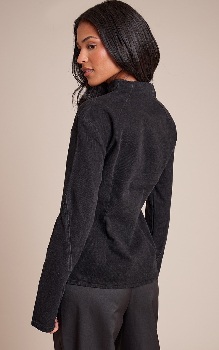 Tall Washed Black Seam Detail High Neck Fitted Jacket image 2