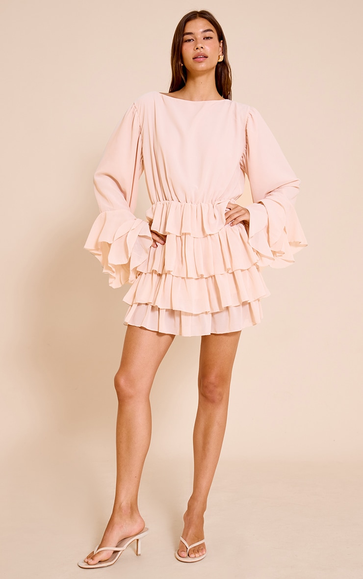 Blush Boat Neck Low Back Frill Detail Shift Dress image 3