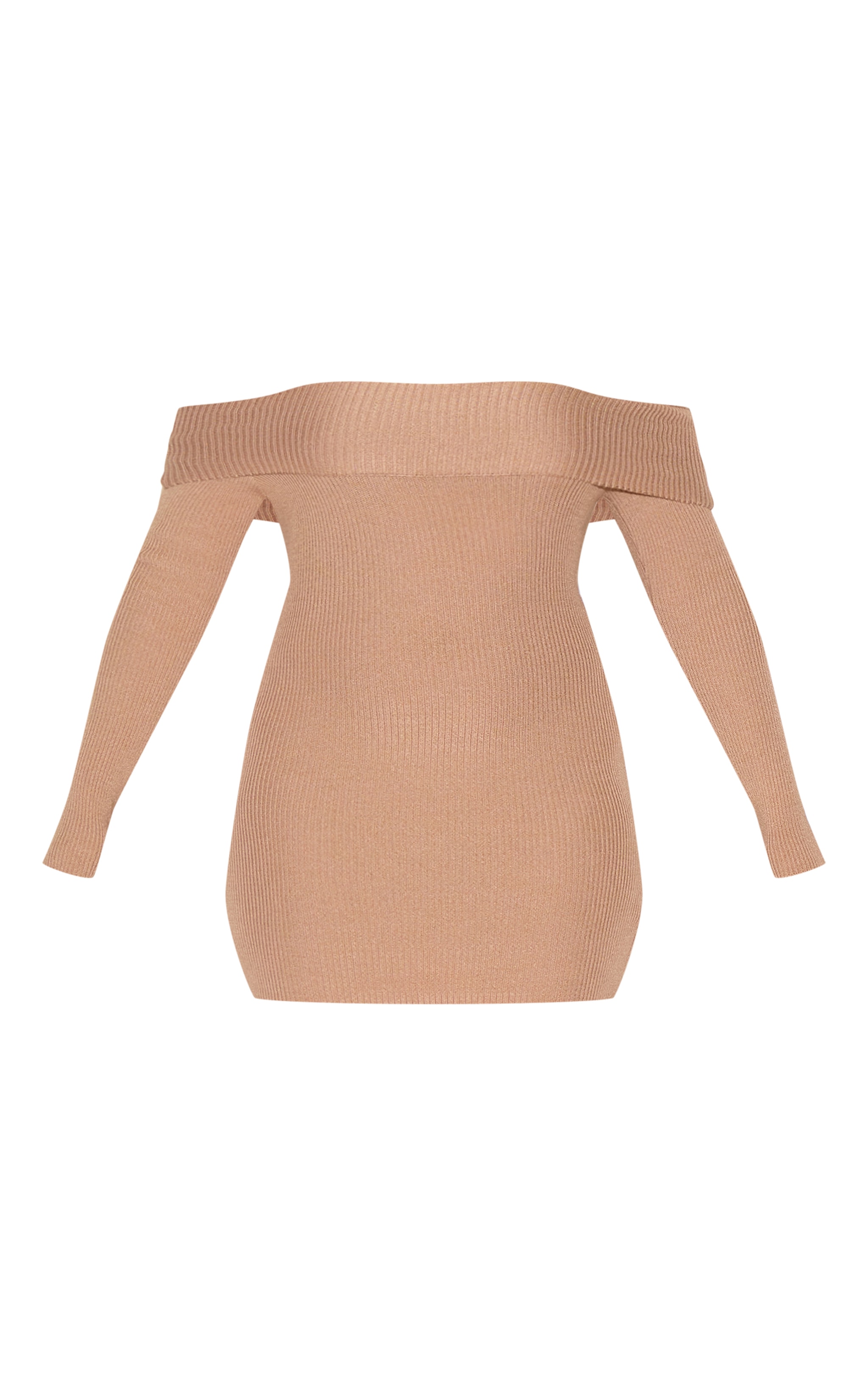 Shape Mocha Off Shoulder Fold Over Knitted Bodycon Dress image 1